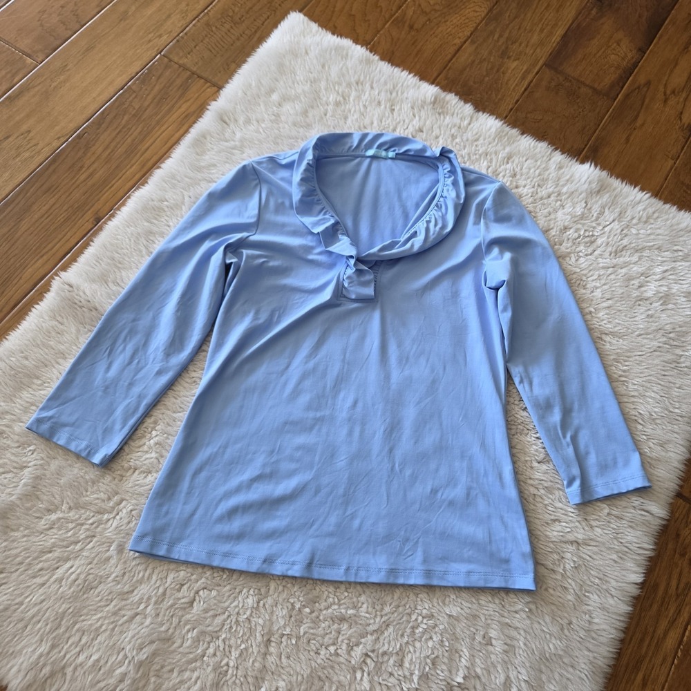 J. McLaughlin Durham Catalina Cloth 3/4 Sleeve Top Shirt Women's Small Ruffle